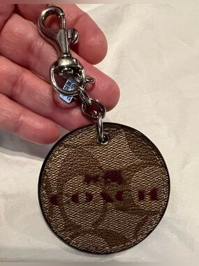 Coach Round Medallion Bag Charm in Signature Canvas with Silver Hardware